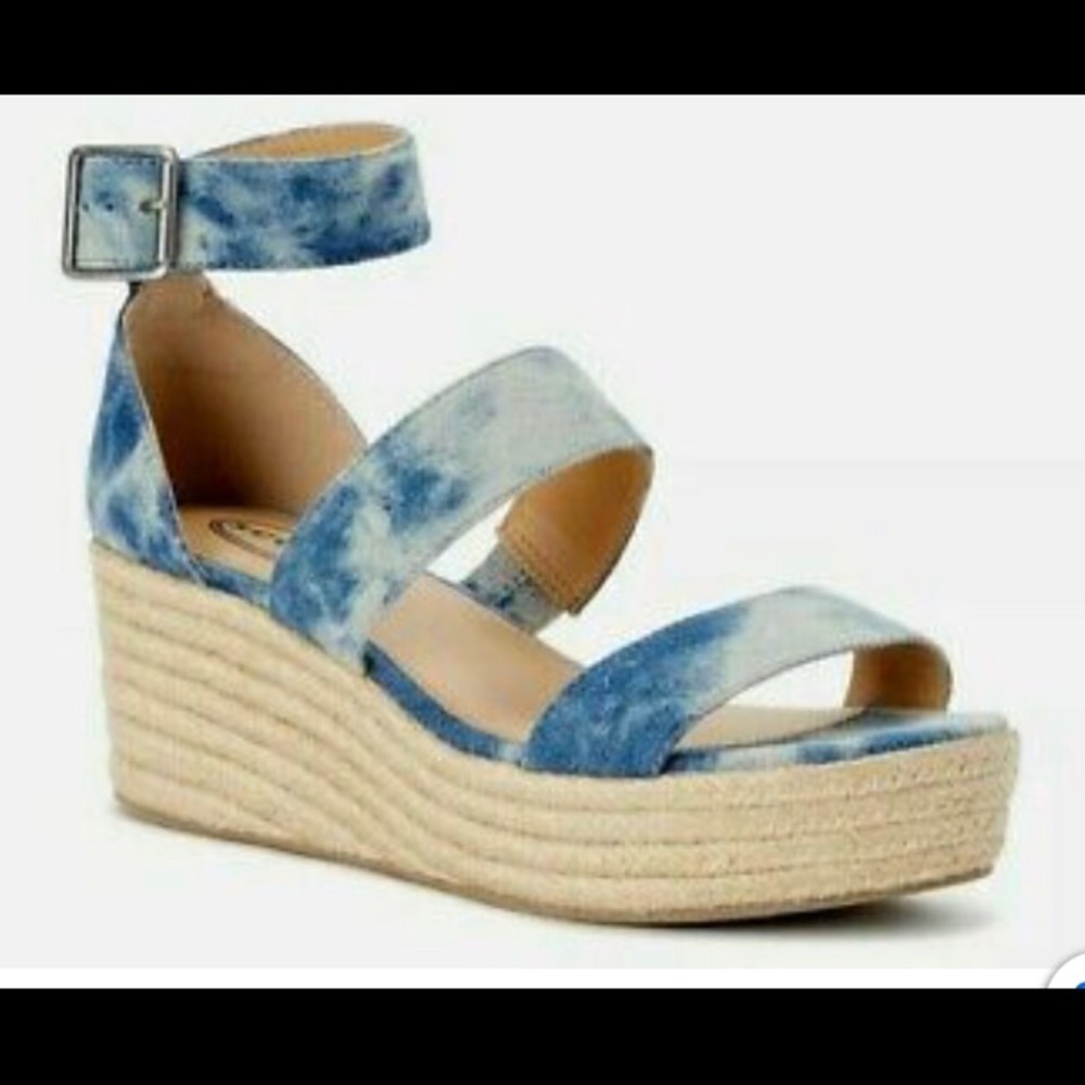 Scoop Aria tie dyed denim wedge espadrille sandals!